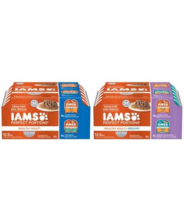 IAMS Perfect PORTIONS Healthy Adult Wet Cat Food Cuts in Gravy - Chicken and Tuna & Perfect Portions Healthy Adult Wet Cat Food Cuts in Gravy - Chicken and Indoor Chicken 2CT Cat Food + Wet Cat Food 75 g (Pack of 12)