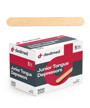 Dealmed 5.5 Junior Tongue Depressors 500 Non-Sterile Wood Tongue Depressor Sticks Can Be Used as Tongue Depressors for Crafts in Medical Practice Emergency First Aid Kits and More 5.5 Inch (Pack of 1) Non Sterile Box