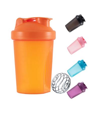 KANGSIT Protein Shaker Bottle with Stainless Steel Mixing Ball BPA- and DEHP-free Leakproof Flip On Lid- Protein & Supplement Shaker Bottle 400ml Orange