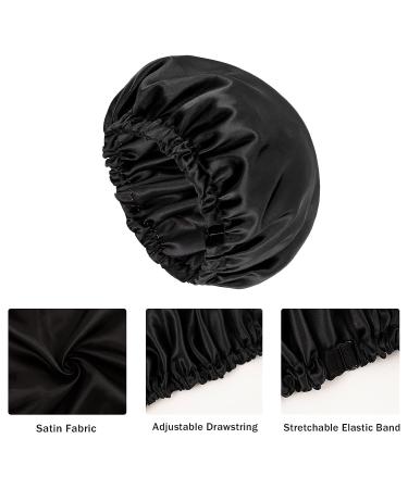 Vorey Satin Sleep Bonnet for Women - Large Double Layer Silk Hair Bonnet in Black - Buy Online on SooperMarket.com