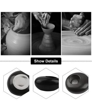 WANDIC Round Flower Frog & Ceramic Flower Pot Set - Shiny Black Pebble - Ikebana Floral Arrangement Supplies for Home and Office Decoration - Buy Online on SooperMarket.com