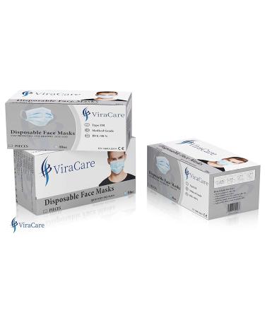 ViraCare 3 Ply Medical Surgical Face Mask Type IIR - 50 Pack | Fluid Resistant, Ear Loop | UK Stock - Buy Online on SooperMarket.com