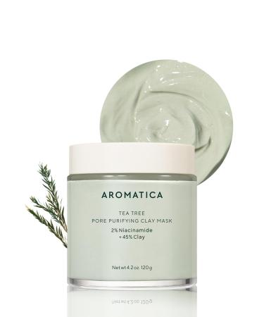AROMATICA Tea Tree Pore Purifying Clay Mask 2% Niacineamide + 45% Clay - Deep Cleansing Mask for Pore-Purifying - Vegan & Cruelty-Free - Natural Ingredients with food grade tea tree oil