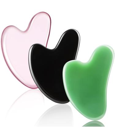 3 Pieces Gua Sha Facial Tool Natural Resin Stone Gua Sha Board Scraping Facial Massage Tool Gua Sha Scraping Massage Tool for Face Skin and Body Muscle Relaxing Tool (Pink Dark Green Black)