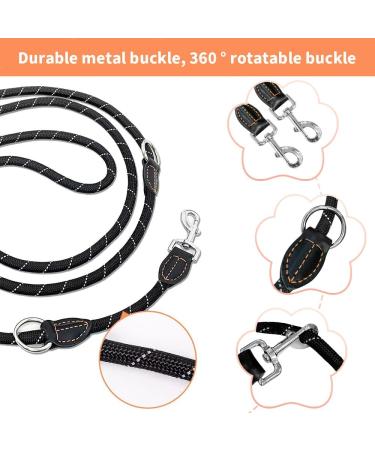 Anevios Adjustable Reflective Dog Leash 3m - Multifunctional Double Linen Nylon with 2 Carabiner Hooks & 3 Rings for Large & Medium Dogs | International Shipping Available - Buy Online on SooperMarket.com