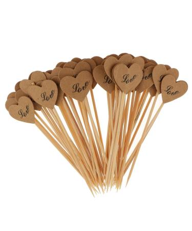 Tiuimk 50pcs Kraft Paper Heart Shaped I DO Cake Picks - Vintage and Rustic Style Cupcake Topper Picks for Weddings and Parties