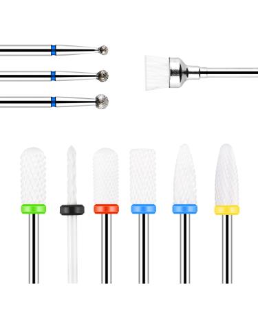 URAQT Ceramic Nail Drill Bits Sets 10 pcs Electric Nail Drill Bits Kit 3/32" Professional Cuticle Polishing Bits for Acrylic Gel Nails Electric Nail Files Manicure Pedicure Drill Tool B-10pcs Ceramic