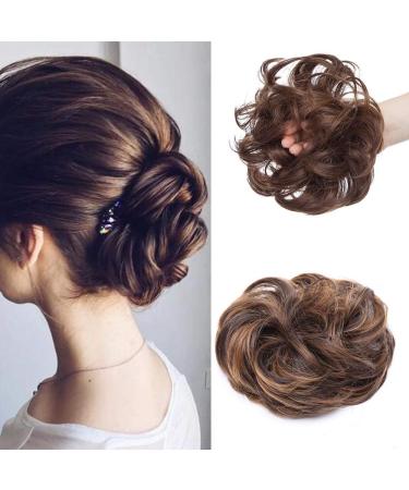 Messy Hair Scrunchies for Women Scrunchy Scrunchie Bun Up Do Hair Piece Hair Ribbon Ponytail Extensions Wavy Dark Brown & Maroon 35 g Dark Brown & Maroon