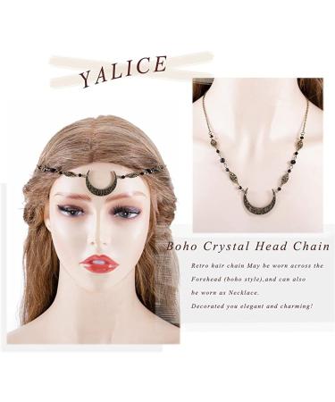 Yalice Boho Crescent Moon Head Chain | Vintage Crystal Hair Accessory for Women and Girls | Bronze-1 - Buy Online on SooperMarket.com