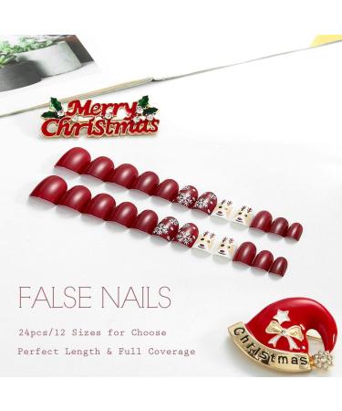 Brishow Christmas Snow Elk Press on False Nails - Red Short Square Fake Nails for Women & Girls (24pcs) - Buy Online on SooperMarket.com