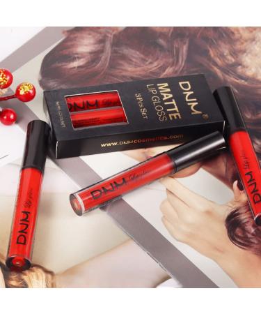 3pcs Dark Red Matte 24-Hour Liquid Lipstick Set | Long-Lasting & Waterproof Lip Stain | Smudge-Proof Lip Gloss Gift Set | Women's Makeup Kit - Buy Online on SooperMarket.com