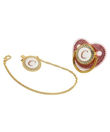 Gold Baby Pacifier Set - Rhinestone Covered Lightweight Pacifier for 6-18 Months (Letter C) - International Shipping Available - Buy Online on SooperMarket.com