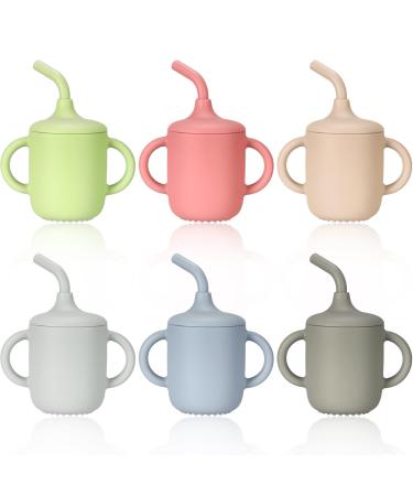 Eaasty 6 Pieces Baby Silicone Sippy Cups 6oz Toddler Training Cup Spill Proof Drinking Cup with Straw Lid Baby Straw Cup for Toddler Infant