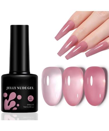 TBeautfave Jelly Gel Nail Polish Sheer Pink Translucent Gel Nail Polish Soak off UV LED Nude French Gel Polish Varnish Natural Nail Polish Color for DIY Nail Art at Home Plum