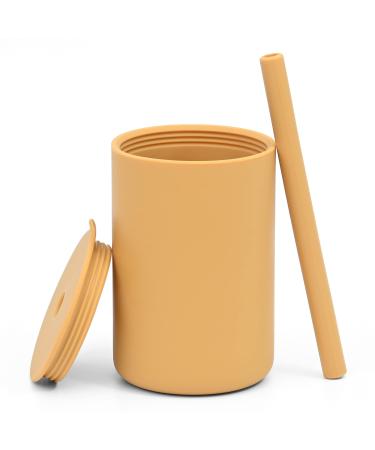 JOYIT Baby Open Cup  Baby Straw Cup 6 oz | Training and Learning Open Cup for Baby Independent Drinking | Promotes Fine Motor Skills | with a Nonspill Lid and Silicone Straw (Mustard)