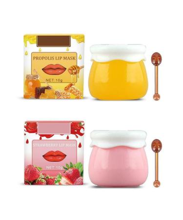 Lip Balm Honey Pot Honey Lip Mask Propolis Moisturizing Honey Lip Mask Lip Balm Day and Night Repair Lip Sleeping Masks Honey Lip Balm Anti -Cracking Lip Balm - 10G (Honey+Strawberry)