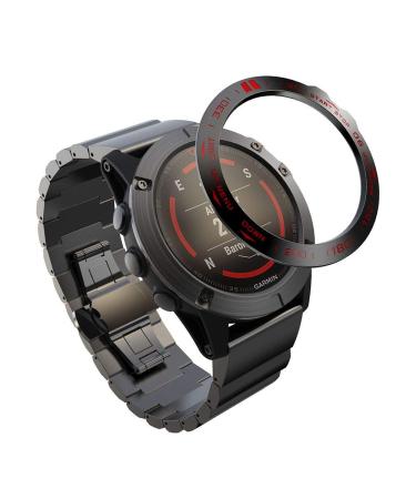 Abanen for Fenix 5X/Fenix 5X Plus Watch Bezel, Stainless Steel Polished Adhesive Cover Anti-Scratch Protector Cover Ring for Garmin Fenix 5X/Fenix 5X Plus (Black-red)
