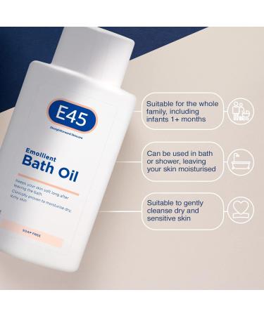E45 Bath Oil 500 ml E45 Bath Oil Emollient to Moisturise & Hydrate Dry Skin Gently Cleanses for Soft Skin Soap Free & Perfume Free Emollient Bath & Shower Oil Body Wash - Dermatologically Tested - Buy Online on SooperMarket.com