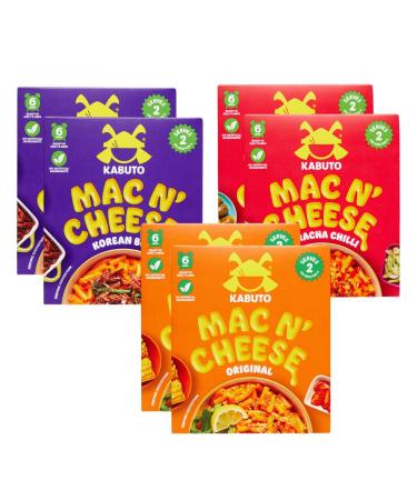 Kabuto Noodles | Mac n' Cheese Big Box Instant Pasta | Macaroni Cheese Hob Meal | Pack of 6 x 200g | Mix Flavours (Original Cheese Sriracha Chilli & Korean BBQ Cheese) Mixed Case