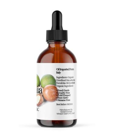 Organic Unrefined Macadamia Nut Oil - 4oz Glass Bottle | 100% Pure Food Grade | Imported From Italy | Natural Moisturizer for Dry Skin Eczema Psoriasis & Dermatitis - Buy Online on SooperMarket.com