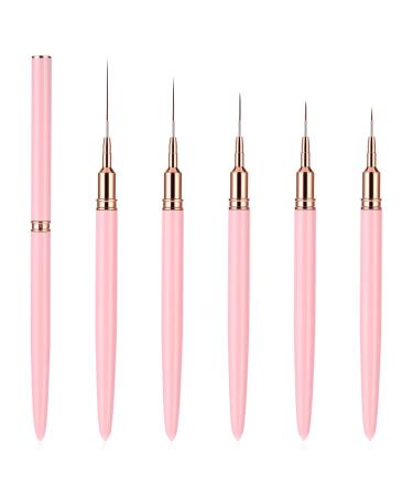 WLLHYF 5Pcs Pink Nail Art Liner Brushes Painting Nail Art Brushes for Long Lines Details Fine Drawing Nail Dotting Drawing Tool Set 7mm/9mm/11mm/15mm/25mm(Pink