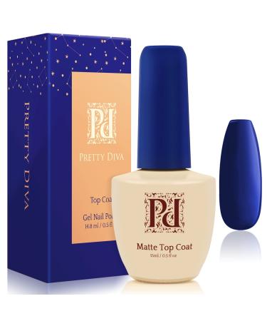 PrettyDiva Matte Top Coat - Matte Gel Top Coat Soak Off UV LED Nail Polish Gel Top Coat, Matte Finish Gel Polish Long Lasting No Wipe Matte Top Coat Gel Nail Polish - 0.5 oz