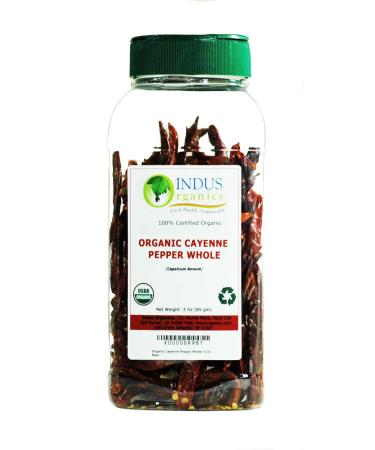 Indus Organics Cayenne Pepper Whole (40,000 SHU), 3 Oz Jar, Steam Sterilized, Premium Grade, High Purity, Freshly Packed