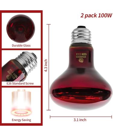 REPTI HOME Reptile Heat Lamp Bulb Infrared Heat Lamp for Reptile 100W 2Pack Basking Spot Red Heat Bulb for Lizards Turtles Chicks Puppies 100.0 Watts - Buy Online on SooperMarket.com