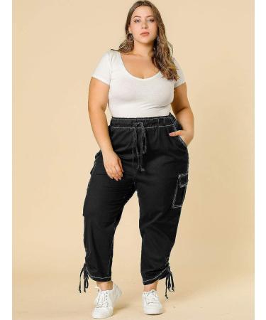 Agnes Orinda Women's Plus Size Drawstring Cargo Pants - 3X Black - Buy Online on SooperMarket.com