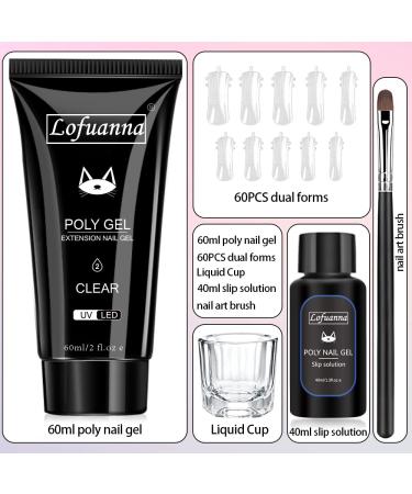 Lofuanna 60g Clear Poly Gel Nail Kit | All-in-One Starter Set for Nail Extensions | Includes Slip Solution, Nail Forms, Brush & Glass Cup | Ideal for Beginners - Buy Online on SooperMarket.com