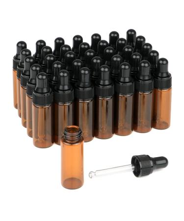 Furnido 5ml Amber Glass Dropper Bottle,Empty Essential Oil Bottles Glass Vials with Glass Eye Dropper for DIY Aromatherapy Colognes Perfume Liquid Sample Blends Pack of 35-2pc 2ml dropper included