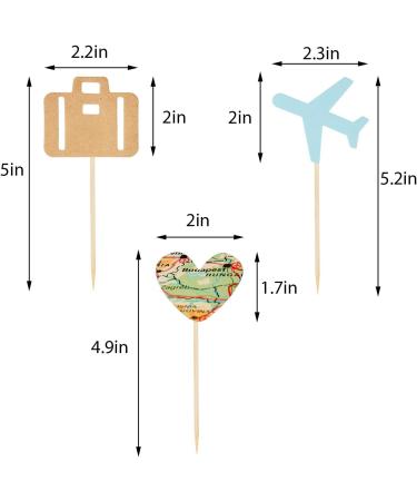 36 Pieces Travel Themed Cupcake Toppers Set Airplane Cupcake Toppers Map Heart Cake Toppers for Travel Themed Baby Shower Party Decorations (Blue and Brown) - Buy Online on SooperMarket.com