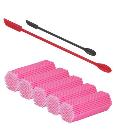 Mini Spatula and Microbrush Applicators - Cuttte 2pcs Makeup Spatula Silicone Small Spatula for Cosmetics, and 500 PCS Disposable Micro Applicators Microfiber Wands for Eyelashes Extensions