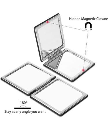 YTLX Compact Makeup Mirror 1x/2x Magnifying Foldable Cosmetic Mirror - Portable Black Vanity Mirror for Men and Women - Buy Online on SooperMarket.com