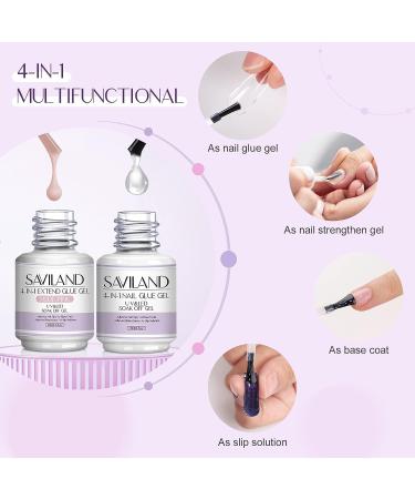 Saviland 15ML Nail Glue Gel Set - Clear & Nude Pink 4-in-1 for Press on Nails, Acrylic, UV Gels - Manicure Starter Set - Buy Online on SooperMarket.com