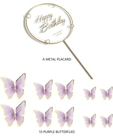 11-Piece Purple Gold Butterfly Cake Toppers | Happy Birthday Metal Cake Decorations - Buy Online on SooperMarket.com