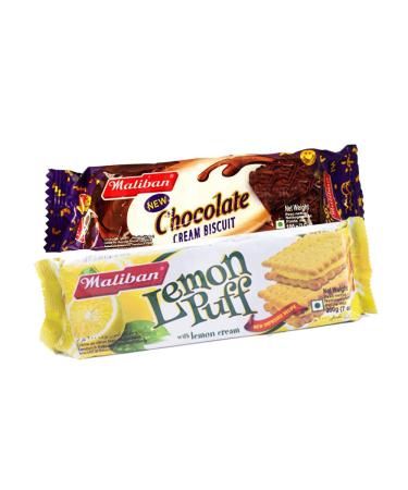 Maliban Biscuits Combo | Maliban Lemon Puff Biscuits 200G | Maliban Chocolate Biscuits 100G | Biscuits | Tea Time Snacks | Iconic Taste | Srilankan Origin | Combo Pack | Each Flavour 1 Pcs