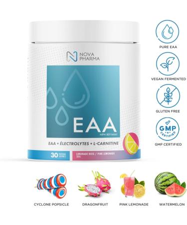 NOVA PHARMA EAA Supplement - Muscle Recovery Supplements - Amino Acids - 30 Servings - 4 Flavors (Pink lemonade) - Buy Online on SooperMarket.com