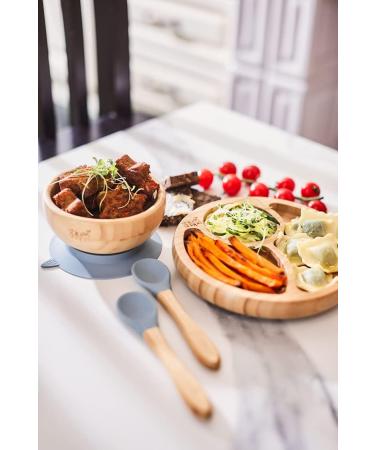 ShipShape Bamboo Baby Weaning Set | Suction Plates & Bowls, 2 Spoons, Silicone Bib | Feeding Set + Free eBook | Dusty Blue Toddler Plates & Bowls - Buy Online on SooperMarket.com