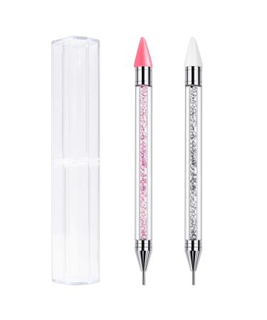 Sularpek Nail Rhinestone Picker  2 Pieces Dual-end Rhinestones Pickup Tool   Wax Pencil for Rhinestones  for Nail Gems Stones Crystals DIY Nail Art Crafts(White  Pink)