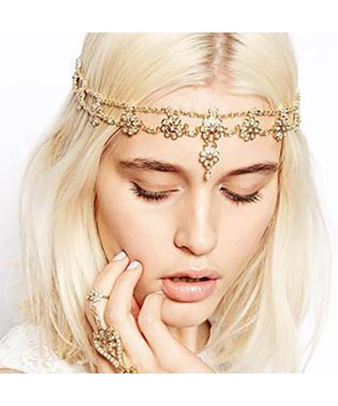 Fashband Boho Flower Head Chain | Gold Pearl Headband & Hair Accessories for Women | Unique Bohemian Style - Buy Online on SooperMarket.com