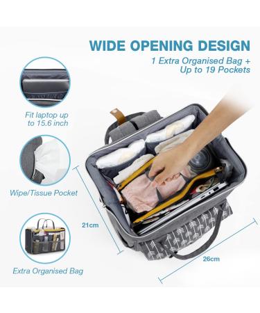 Lekebaby Diaper Backpack - Multifunctional Gray Baby Diaper Bag with Organizer & Changing Pad - Large Capacity Travel Bag for Parents - Buy Online on SooperMarket.com
