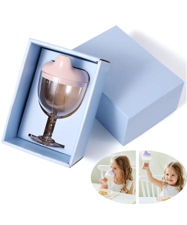 Wine Glass Sippy Cup Plastic Goblet Cup Beverage Mug Milk Bottle with Lid for Baby Kids Birthday Party Christmas Celebration New Year Celebrating (Pink)