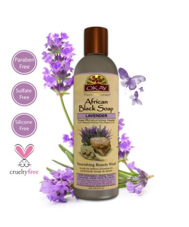 Okay African Black Soap Liquid - Silver & Lavender | 8 Fl Oz - Natural Skincare - Buy Online on SooperMarket.com