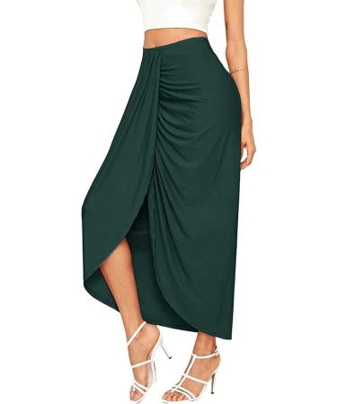 Sanahy Women's Green Maxi Wrap Skirt | Elastic High Waist | Casual Boho Style | XXL - Buy Online on SooperMarket.com