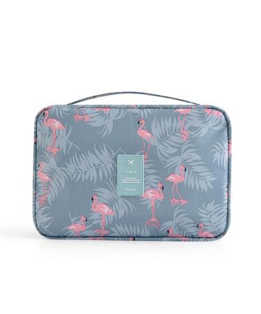 Toiletry Bag for Women Hanging Travel Bag for Toiletries Large Capacity Travelling Accessories Makeup Bags Organizer Zipper Cosmetic Bag Girls Waterproof Bathroom Bag (Blue Flamingos)