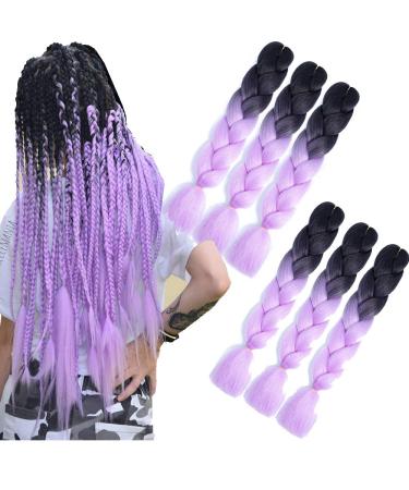 Braids Extensions purple Kanecalon Kunsthaar Hair 6Pack Ombre Braeding Hair 24 " Jumbo Box Braids for Crochet Braids Synthetic Hair Extension (black-purple) B27