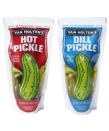 Van Holten's American Pickles (2 Jumbo Pack) JUMBO HOT & JUMBO DILL - Variety Pickle-In-A-Pouch Gift Hamper - Crunchy Sour & Flavorful Pickles - Authentic American Snack - Hearty Dill Hot & Spicy