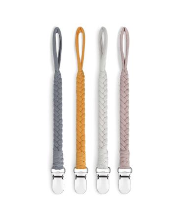 Sugee Pacifier Clip for Baby Boys Girls Paci Holder Universal Braided Pacifier Holder Leash Soothie Binky Clips by Hand-Made Braided 4 Pack grey 4 pack