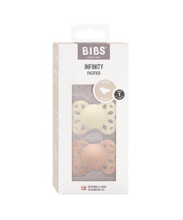 BIBS Infinity Anatomical Pacifier 2-Pack - BPA-Free Silicone Suction Set - Made in Denmark - Size 1 (0-6 Months) - Ivory/Blush - Buy Online on SooperMarket.com